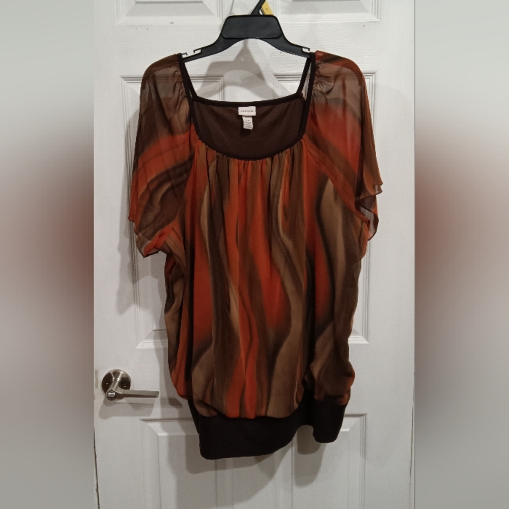 Lane Bryant Brown & Orange Sheer Blouse
